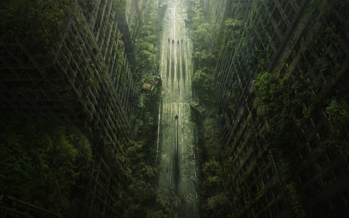 Apocalyptic city overgrown with plants, Wasteland 2