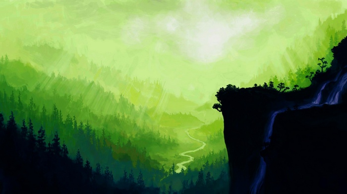 Fantasy landscape with a waterfall and river