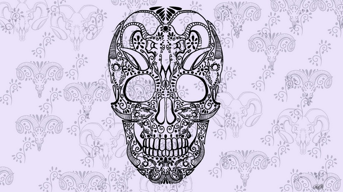 Ornate skull pattern with ram skulls