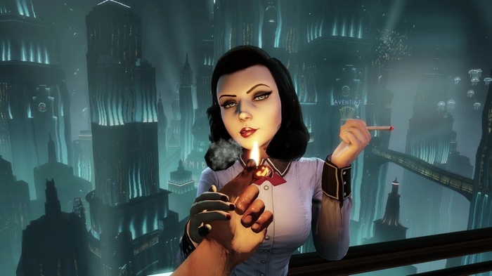 Elizabeth from BioShock Infinite lights a cigarette