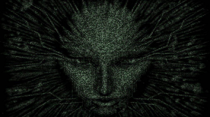 Shodan face made of digital code from System Shock 2