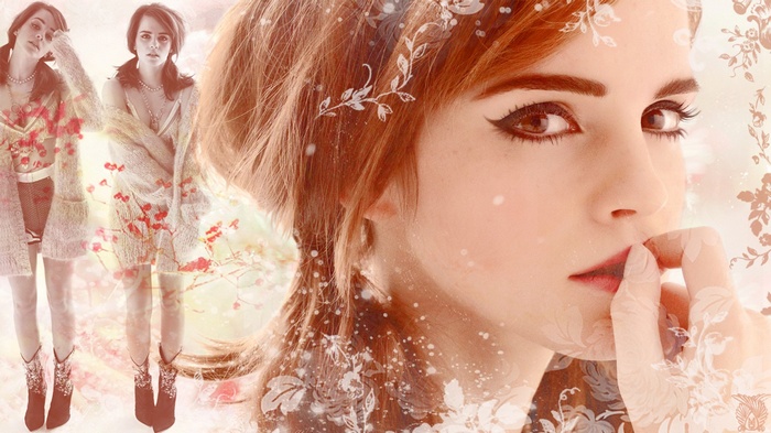 Emma Watson collage with floral elements