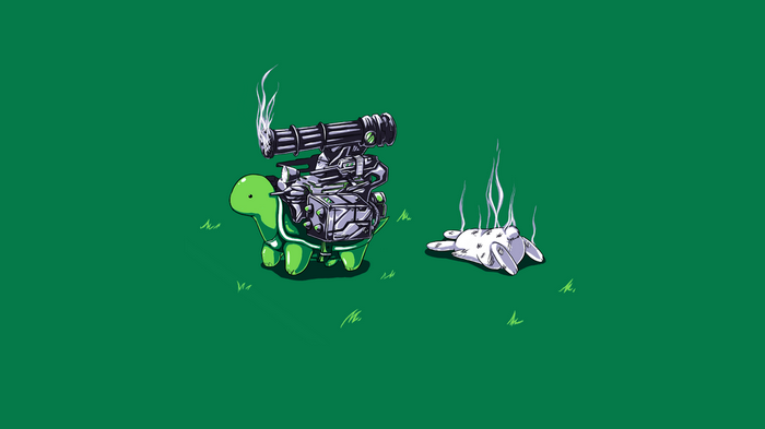 Turtle with a Gatling Gun and Defeated Rabbit