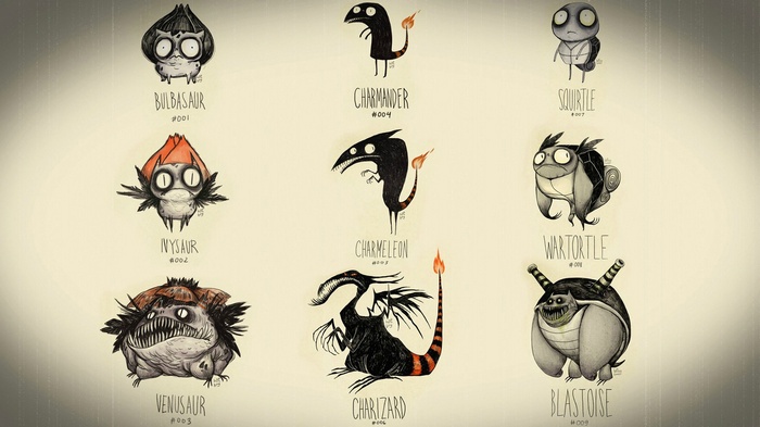 Tim Burton-style Pokémon evolution lines