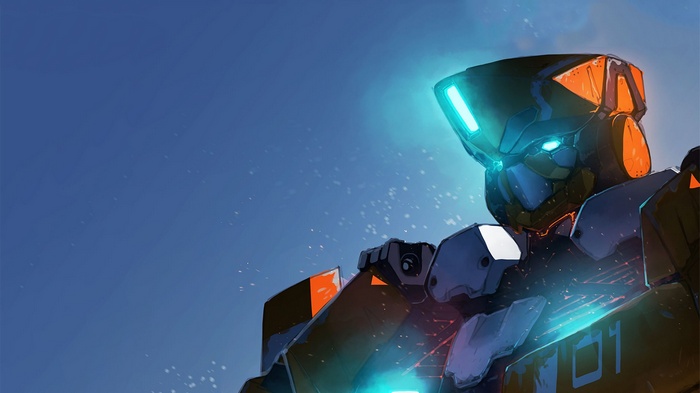 Robot from Aldnoah.Zero in front of blue sky