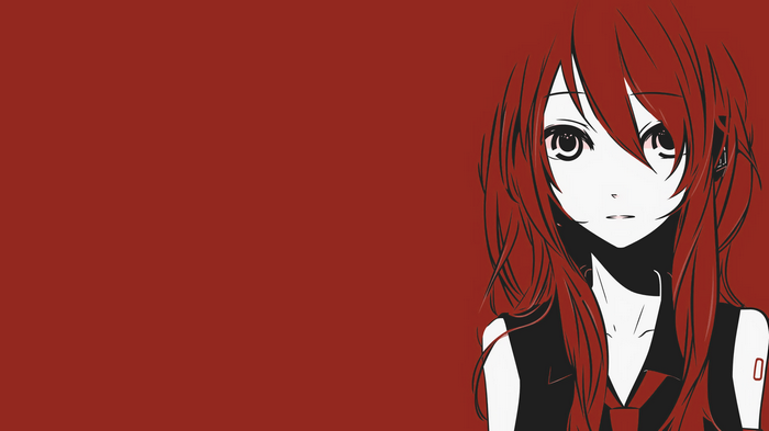 Anime girl with long red hair and black outfit
