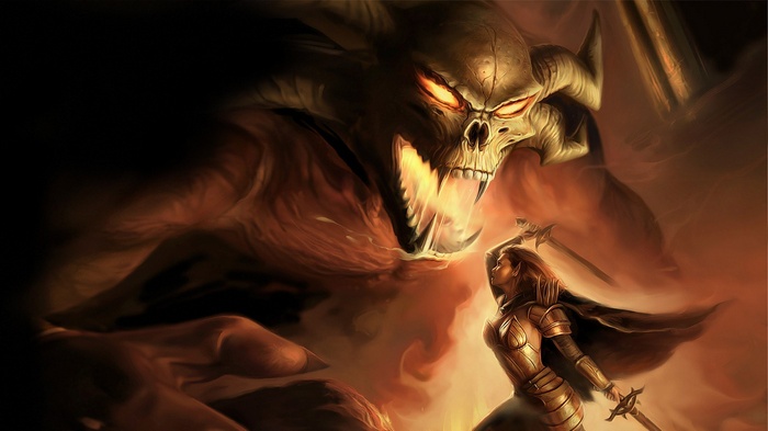 Aribeth fights a demon in Neverwinter Nights