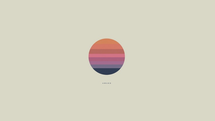 Minimalist digital art with a striped circle and the word "AWAKE"