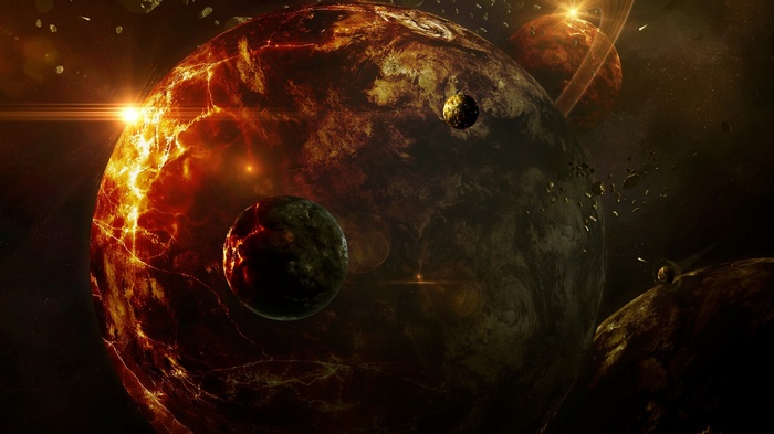 Apocalyptic planets and asteroids in space