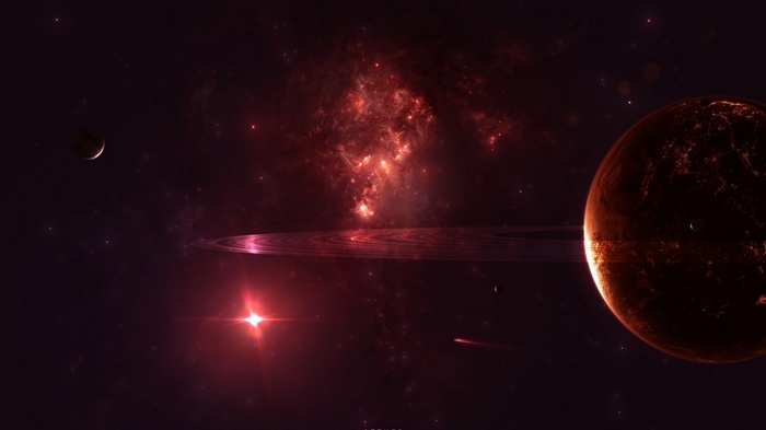 Digital art of a ringed planet in space