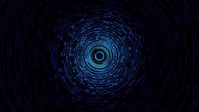 Abstract digital art with blue concentric circles