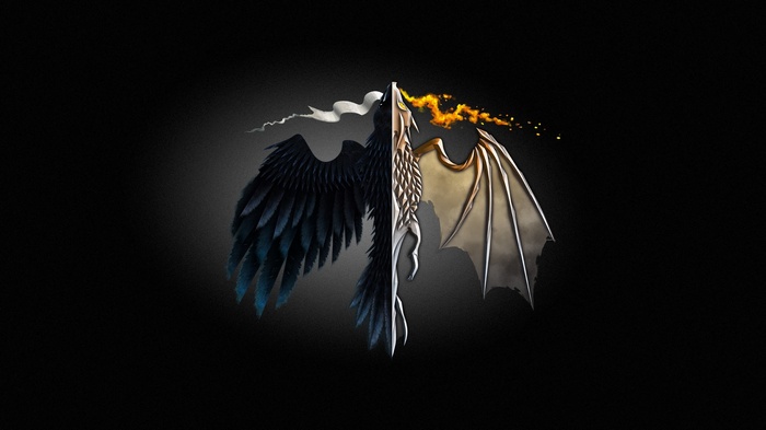 Dragon and Raven Wings with Fire and Ice