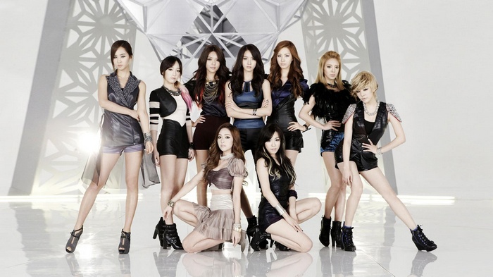 Girls Generation K-pop group posing in studio