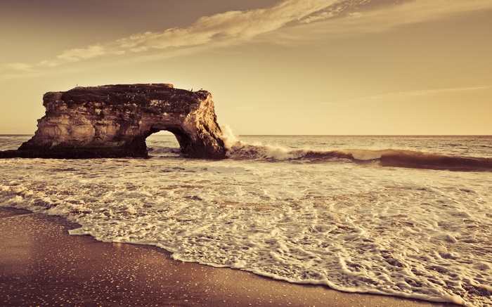 Natural Bridges State Beach with waves crashing