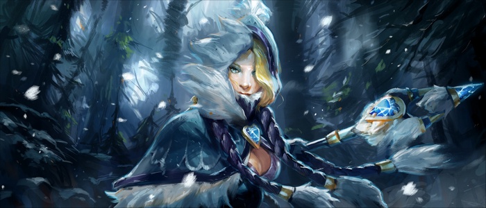 Crystal Maiden from Dota 2 in a snowy forest