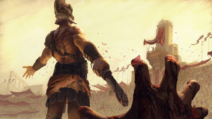Gladiator with Sword in Bloody Arena