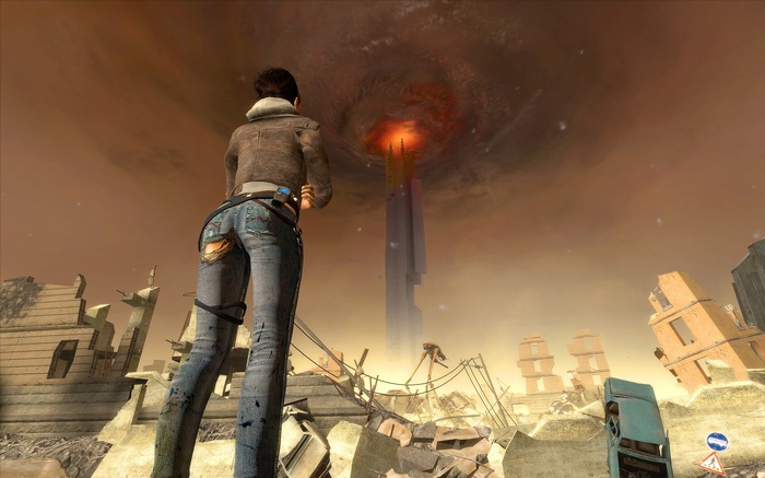 Alyx Vance in Half-Life 2 looking at a Citadel