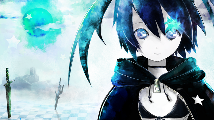 Black Rock Shooter anime girl with swords and moon
