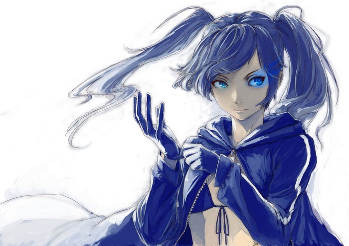 Black Rock Shooter with blue hair and gloves
