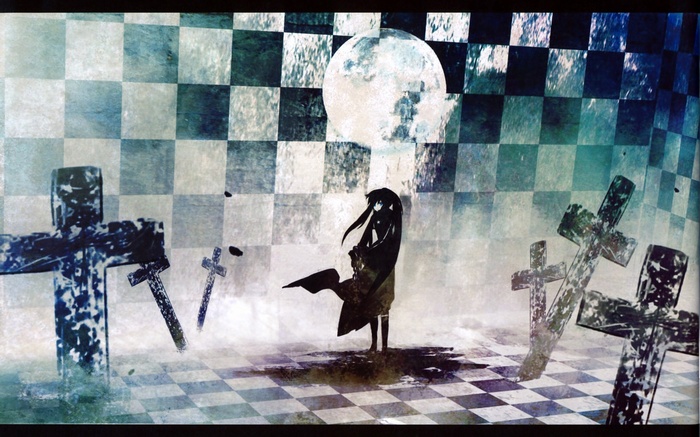 Black Rock Shooter with crosses and moon