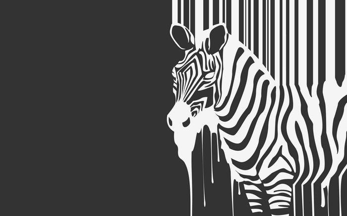 Monochrome artwork of a zebra with dripping stripes