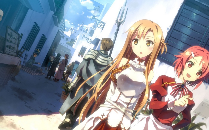 Sword Art Online: Asuna and Yui in a town