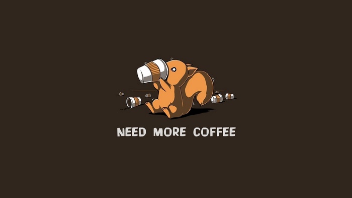 Squirrel drinking coffee with text NEED MORE COFFEE