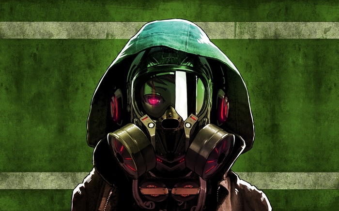 Anime girl with gas mask and hood