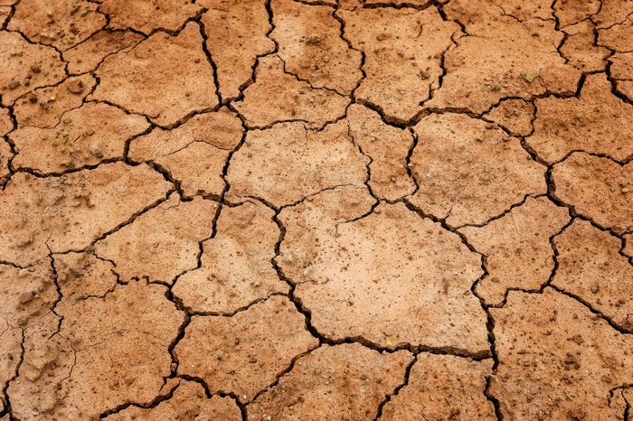 Cracked dry earth surface with deep fissures
