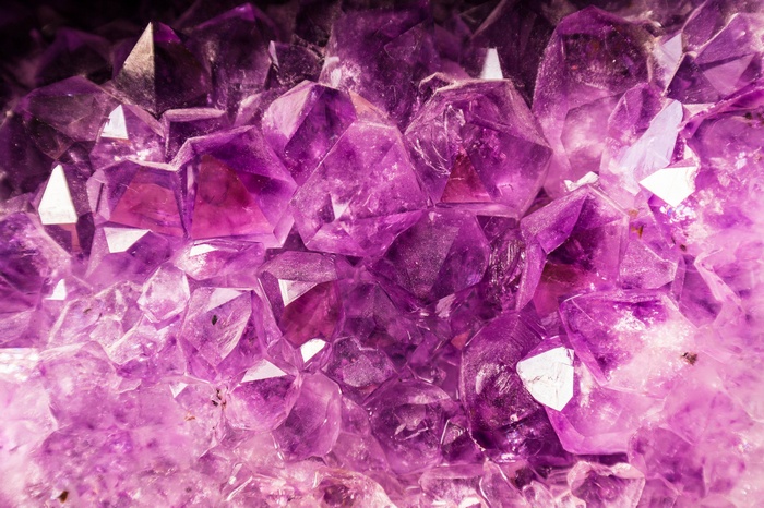 Close-up of purple amethyst crystals