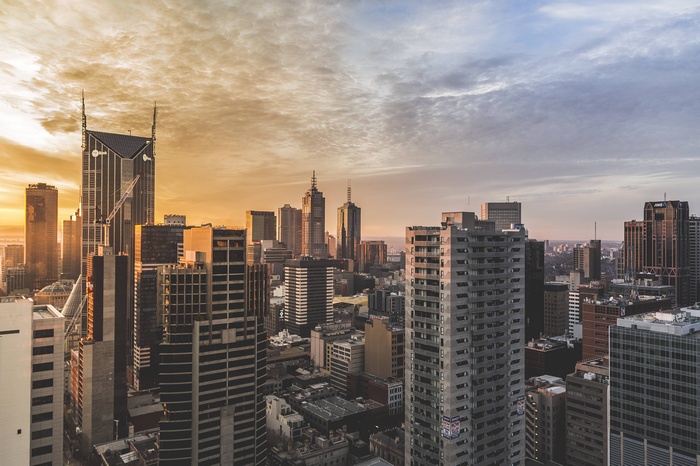 Cityscape at Dawn with Tall Buildings