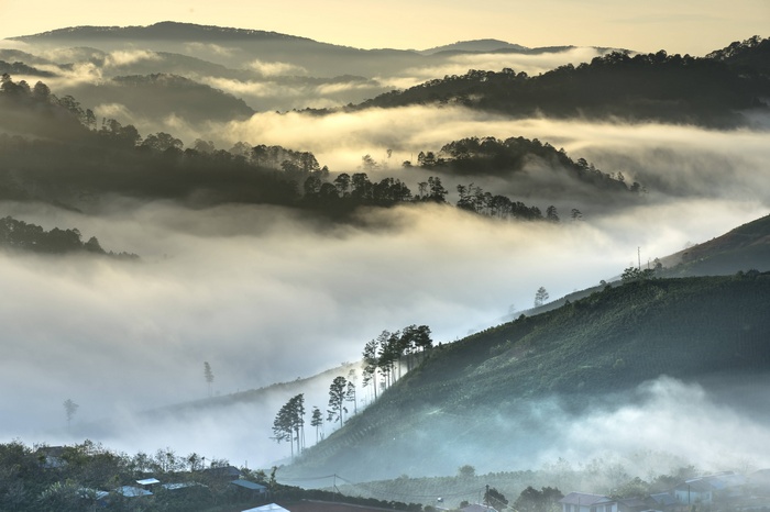 Misty mountains and hills in Vietnam