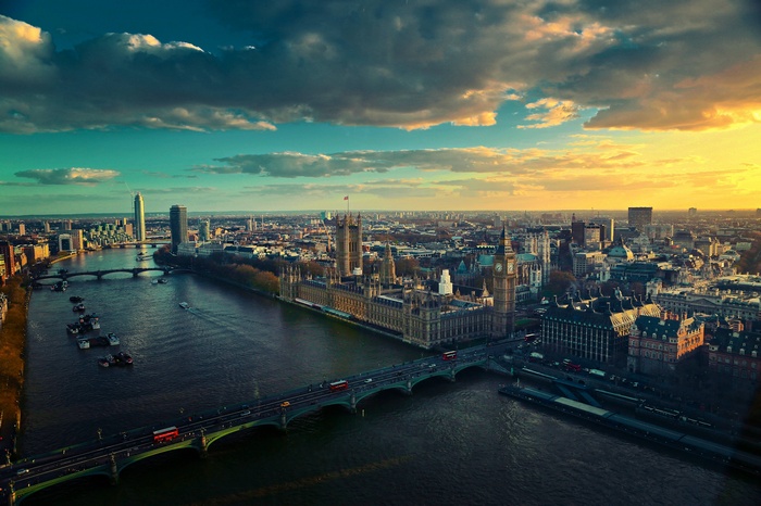 London cityscape with the Houses of Parliament and River Thames
