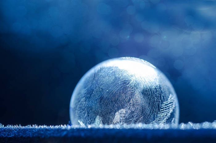Frozen Soap Bubble with Winter Frost Patterns