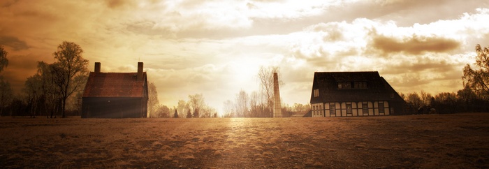 Old houses in Saxony at sunset