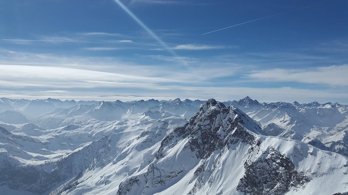 Snowy Alpine mountains in Tannheimer valley