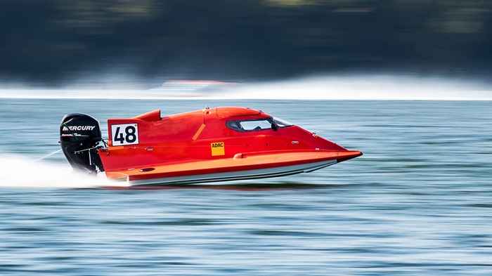 Red Mercury Racing Boat with Number 48