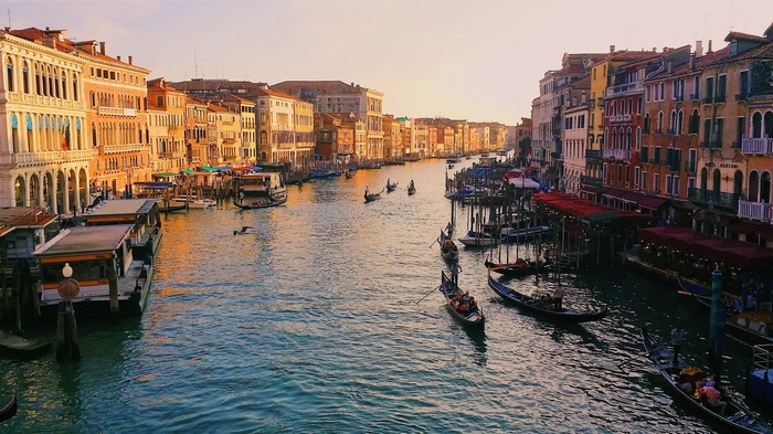 Grand Canal in Venice, Italy with Gondolas