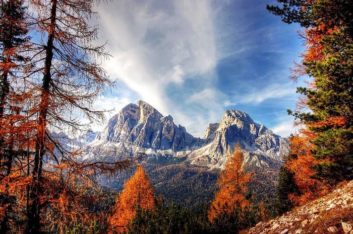 Scenic View of Dolomites Mountains in Autumn