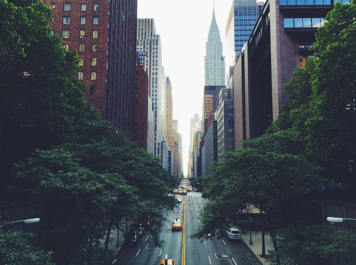 New York City street view with Chrysler Building