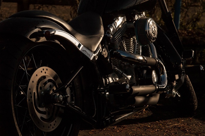 Harley Davidson motorcycle engine and rear wheel