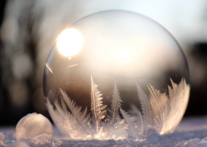 Frozen Soap Bubble with Frost Patterns