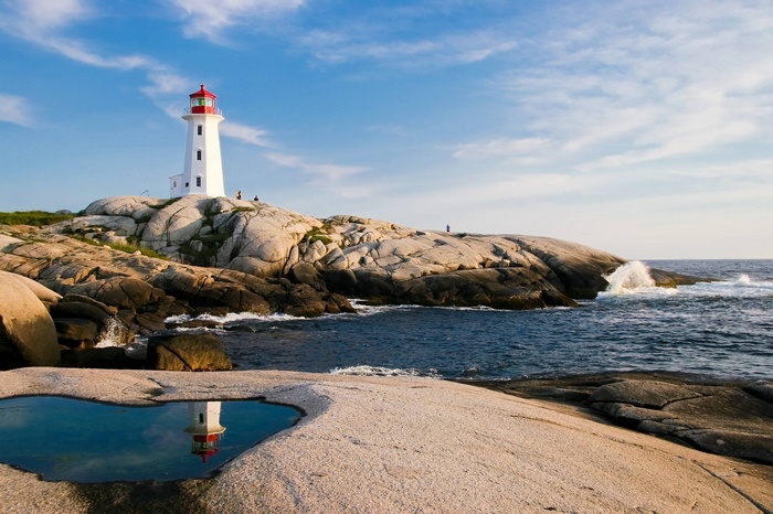 Peggy's Cove Lighthouse on a rocky coast