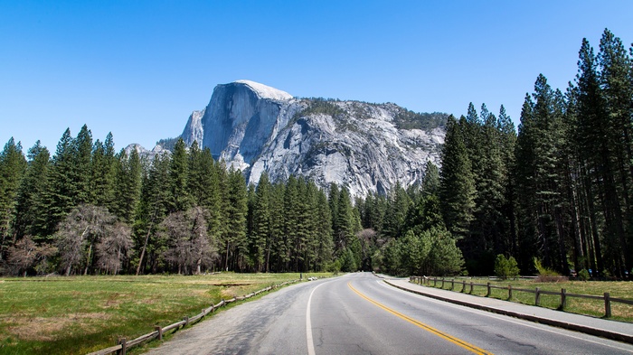 Half Dome and road in Yosemite National Park