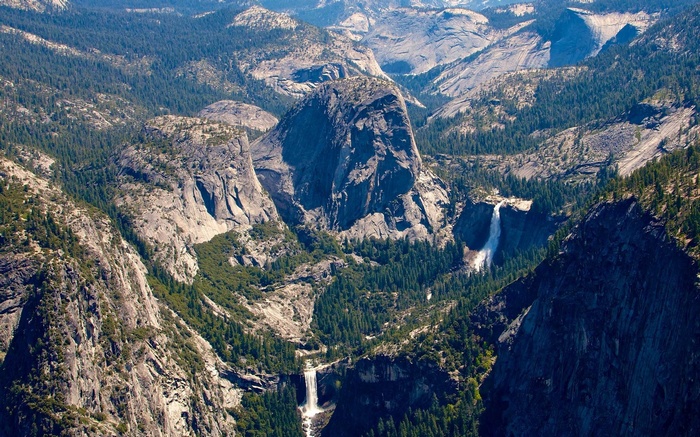 Yosemite National Park with waterfalls and granite cliffs