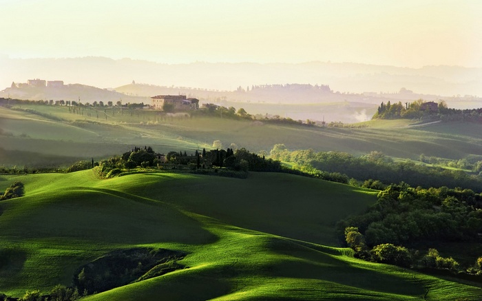 Tuscan Hills with Farmhouses at Sunrise
