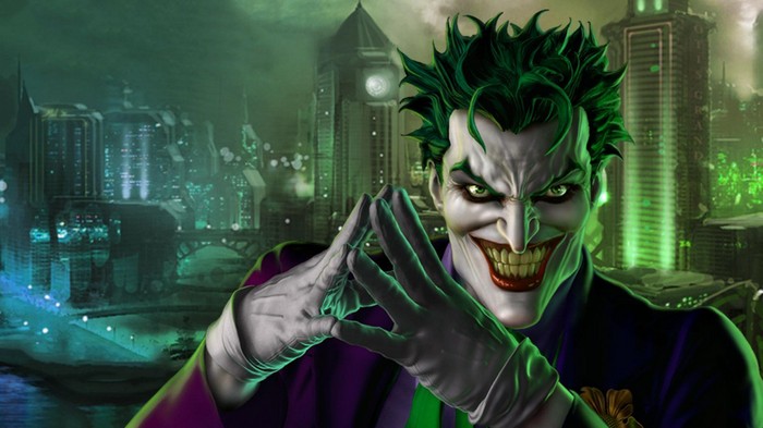 The Joker in a dark, futuristic city