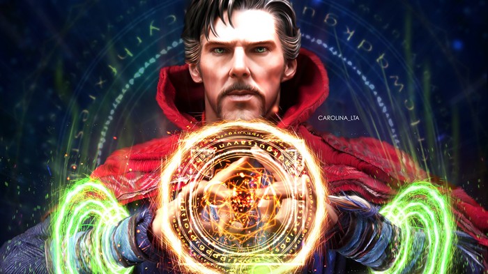 Doctor Strange casting a spell with magic circles