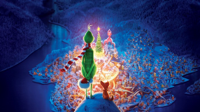 The Grinch Overlooking Christmas Town in 4K