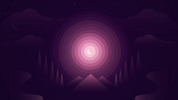 Minimalist night landscape with moon and stars